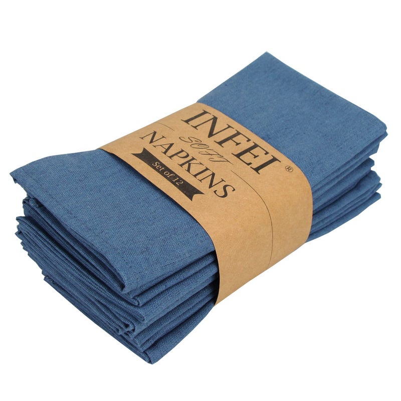 INFEI Solid Color Polyester Linen Blended Thin Dinner Cloth Napkins - Set of 12 (40 x 40 cm) - for Events & Home Use (Aegean) - Image 1